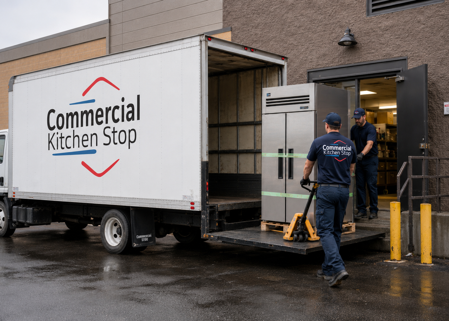 commercial kitchen support staff delivery a refrigerator