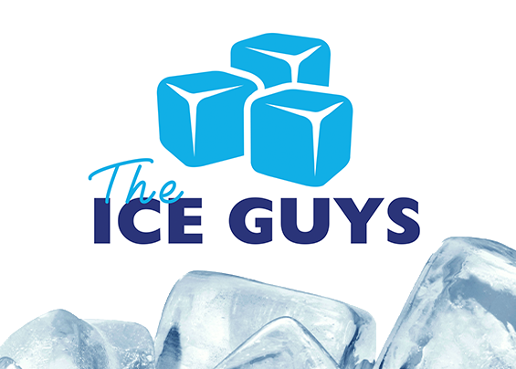 The Ice Guys business logo showing three ice cubes representing their commercial ice machine leasing, service, and maintenance support.